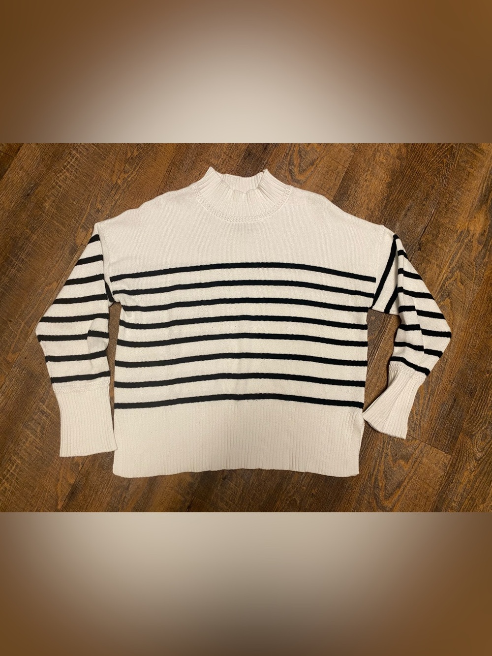 Joie Cream and Black Striped Knit Mock Neck Sweater Size Large
